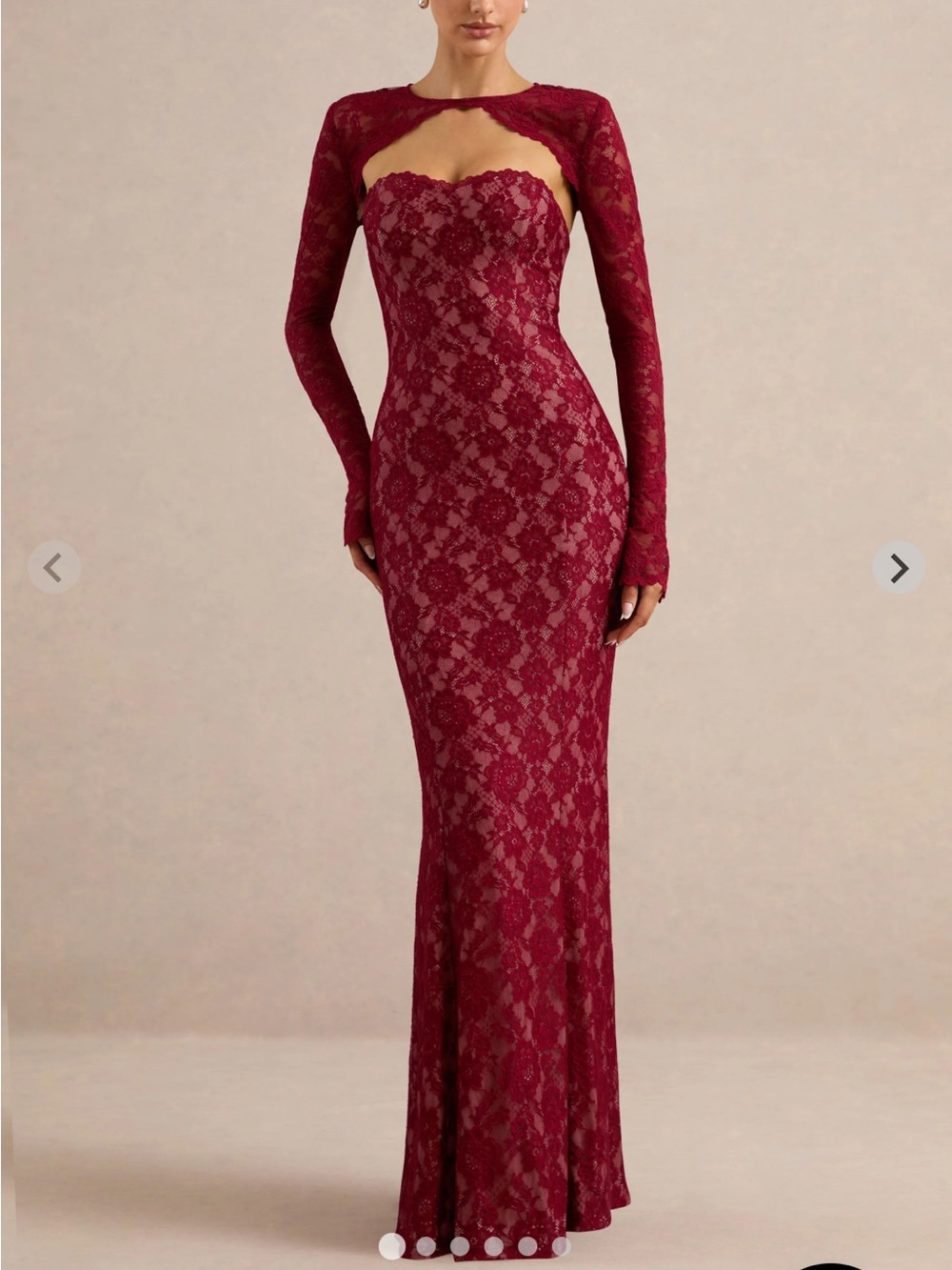 Long Sleeve Burgundy Lace Cutout Maxi Dress